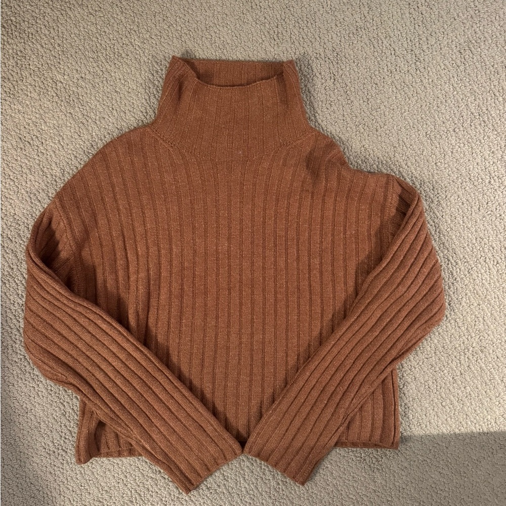 Open Edit Ribbed Turtleneck Sweater — Rust/Camel | S